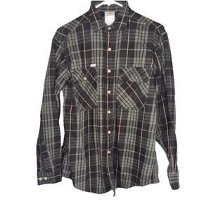 Carhartt Mens Green Black Plaid‎ Loose Fit Long Sleeve Button-Up Shirt Size Med